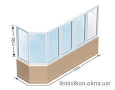 Полукруглый балкон с двумя повортно-откидными створками